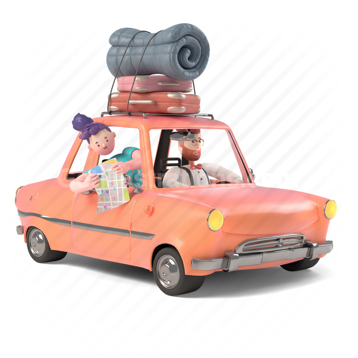 3d, people, person, character, car, vehicle, travel, map